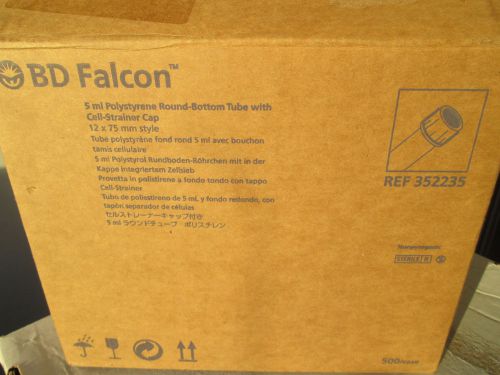 BD Falcon 5ml PS Round-Bottom Tube w/Cell-Strainer Cap, 352235, Case of 500, NEW