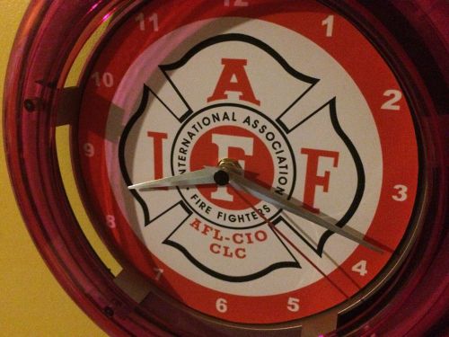 IAF Firefighter&#039;s Union Firehouse Neon Lighted Man Cave Advertising Clock SIgn