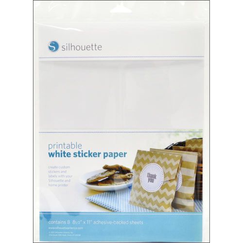 8.5&#034;x11&#034; Sheets Silhouette Printable White Sticker Paper 8/Pkg MEDIA-WHT-ADH-3T