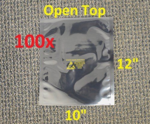100 esd anti-static shielding bags, 10&#034;x12&#034; in 254mm x 305mm, open-top, 3.1 mils for sale