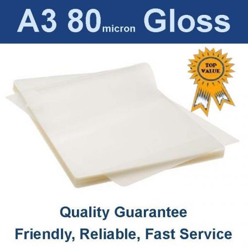 A3 laminating pouches film  80 micron gloss (pk 100) for sale