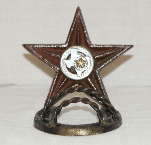 Texas Star Business Card Holder Western Paper Weight Cast Metal Horseshoe Concho