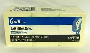 Quill Yellow Self-Stick Notes 12 Pads/1200 Sheets 34mm x 47mm #7-382-YW