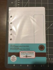 Martha Stewart Office Planner Filler Paper 5.5x8.5 Mini Binder 7 Hole 200 Sheets