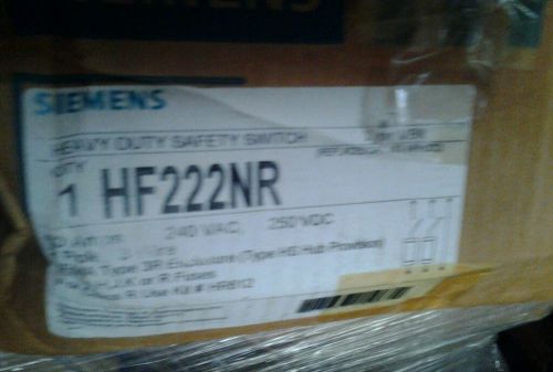 Siemens HF222NR Heavy Duty Safety Switch 60 Amp 2 Pole 240 V NEMA 3 R Fusible***