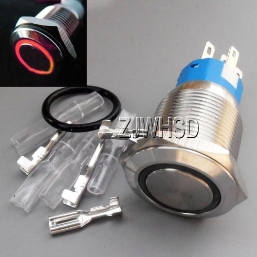 19mm 12V RED Led Angel Eye Push Button Metal MOMENTARY Switch Connector O-ring