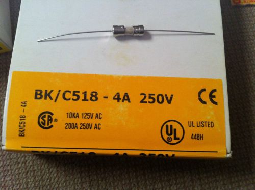 100 pcs 4 amp fuse bk/c518-4.0a 250v bussmann  fast acting 2ag, 5 x 15mm (axial) for sale