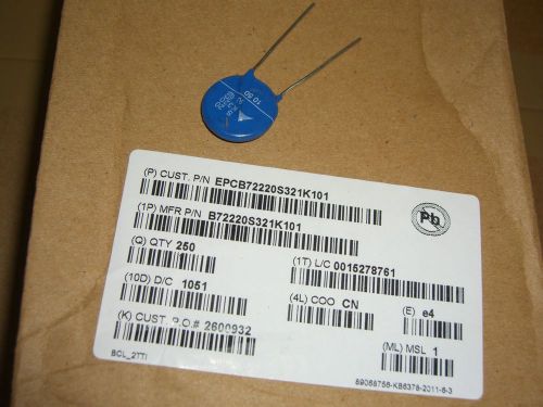 Epcos varistor circuit protection 275vrms 710v 8000a metal oxide 630pf 250x lot for sale