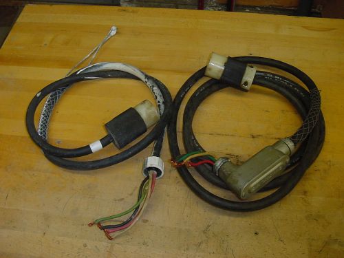 LOT OF 2 CORD SETS HUBBELL 20A 250V 3 PHASE 12/4 WIRE USED FEMALE STRAIN RELIEF