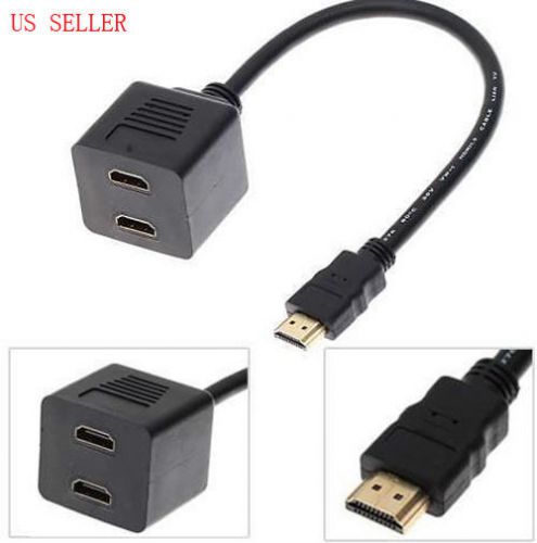 Hdmi 1 male to 2 female y splitter dual cable adapter 1080p two way gold plated for sale