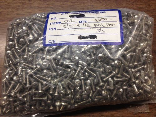 1000 8-32 x 1/2&#034; stainless steel ss phil pan head machine screw for sale