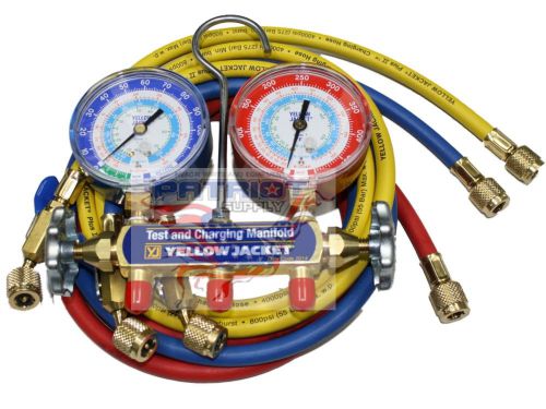 YELLOW JACKET 42205 Manifold 3-1/8&#034; Gauges 60&#034; HOSES psi, R22/134a/404A, °F