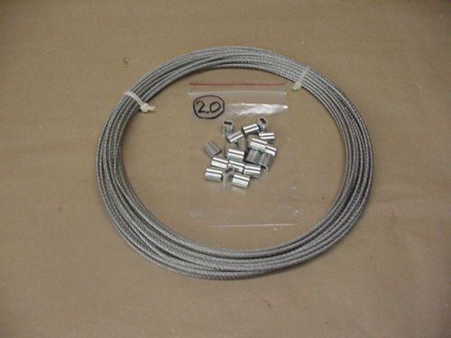• 7 x 19 Galvanized Aircraft Cable Wire Rope 1/8&#034; - 45 ft  With 20 Crimps