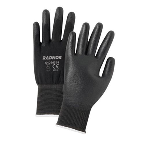 Radnor m black polyurethane palm coated gloves w/seamless 13 gage nylon (12pk) for sale