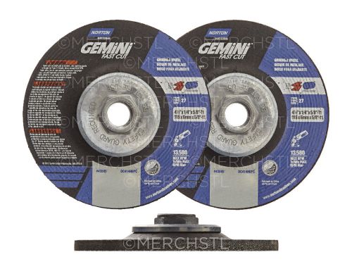 Two norton gemini fast cut grinding wheel disc type 27 - 4-1/2&#034; x 1/4&#034; x 5/8&#034;-11 for sale