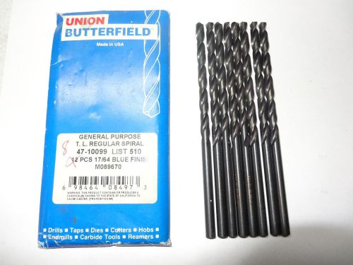 8 new union butterfield 17/64&#034; hss taper length extra long twist drills 47-10099 for sale