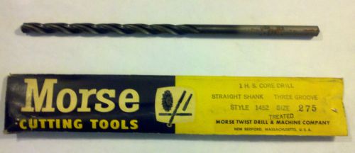 Morse 1 h.s. core drill bit strait shank three grove ,1452 size 275 treated nib for sale