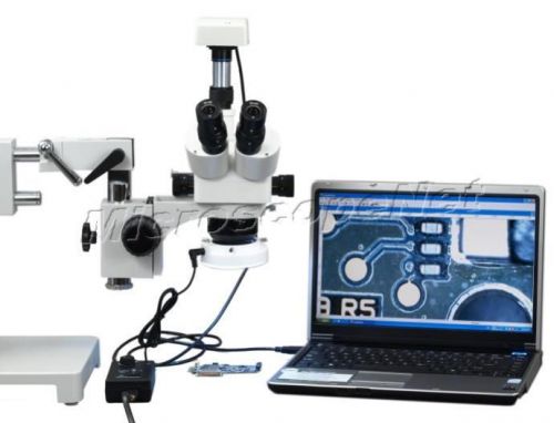 Dual Bar Boom Stand Stereo Microscope 5X-80X Zoom+1.3MP USB Camera+54 LED Light