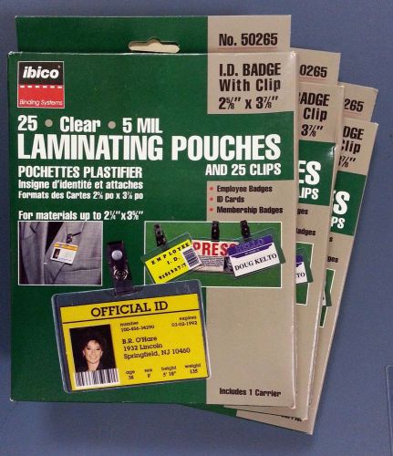 *NEW* Lot of 75 ibico Laminating Pouches I.D Badge w Clip 2-5/8&#034; x 3-7/8&#034;, 50265