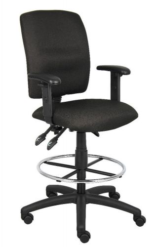 BLACK DRAFTING STOOL CHAIR WITH MULTI-FUNCTION TILTING &amp; ADJ ARMS B1636