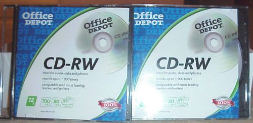 CD-RW HIGH SPEED 12x/ 700MB/ 80 min. Set of Two (2) NEW JEWEL CASES OFFICE DEPOT