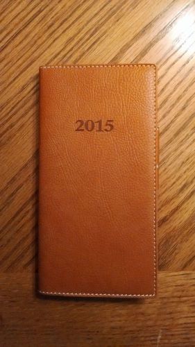 2015 Leather weekly planner with pen, Made in Italy, 3 1/2&#034; X 7&#034; Tan
