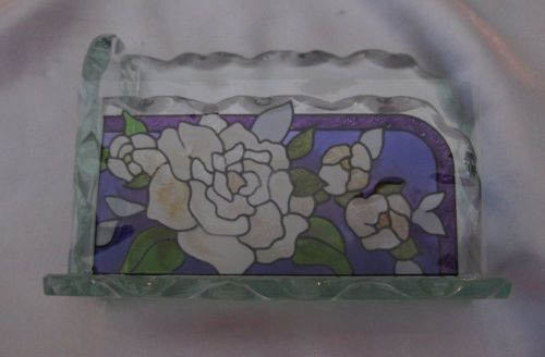 Joan Baker Designs Gardenias Art Glass Business Card Holder