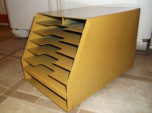 VTG YELLOW METAL DESK FILE PAPER TRAY IN &amp; OUT BOX ORGANIZER SORTER 7-TIER