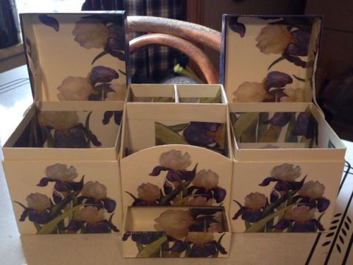 Desk Dresser Jewelry Caddy 6 Compartments Purple Irises