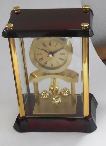 Executive Desktop Clock Mahogany Wood and Brass