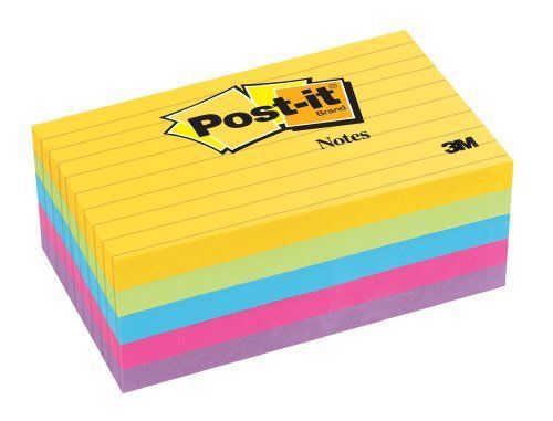 Post-it Lined Notes In Ultra Colors - Self-adhesive, Repositionable - (6355au)