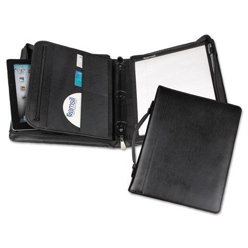 Leather multi-ring zippered portfolio, two-part, 1&#034; cap, 11 x 13-1/2, black for sale