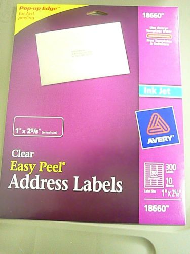 Avery 18660 CLEAR ADDRESS LABELS 1&#034; x 2 5/8&#034;, 10 sheets of 30 labels each = 300