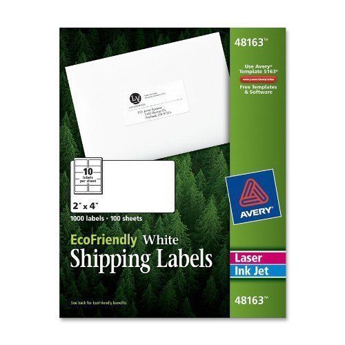 Avery Mailing Label - 2&#034; Width X 4&#034; Length - 1000 / Box - Rectangle - (48163)