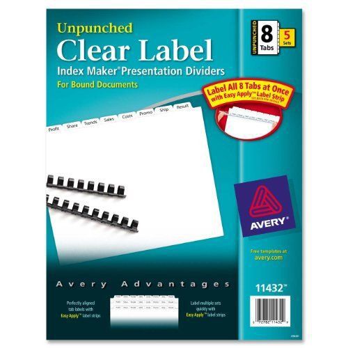 Avery Index Maker Clear Label Divider - Blank - 8.50&#034; X 11&#034; - 5 / (ave11432)