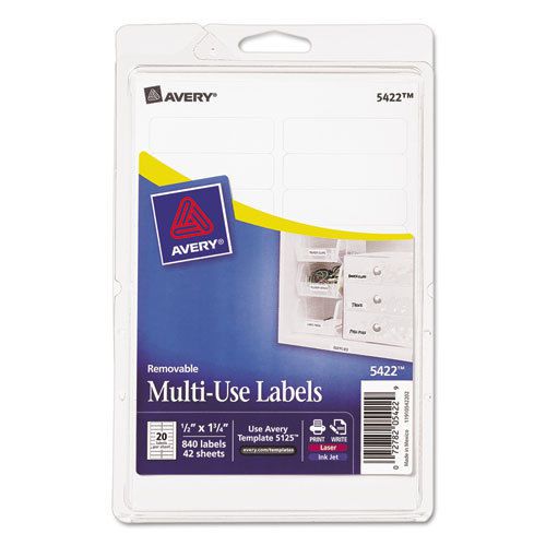 Print or Write Removable Multi-Use Labels, 1/2 x 1-3/4, White, 840/Pack