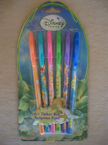 Disney Tinker Bell Fairies Set Of 6 Ballpoint Pens, Blue Ink, NEW IN PACKAGE!!