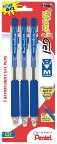 Pentel Wow! Gel Retractable Gel Pen (0.7mm) Medium Line Blue Ink 3 Pack Carded