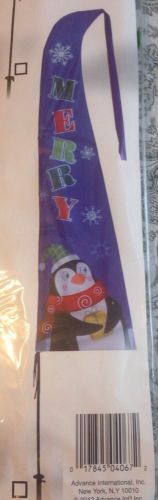 New! 7 ft Jumbo Christmas Feather Flag Swooper &amp; Pole Penguin HolidayBanner