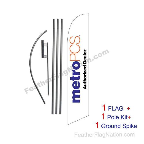 White MetroPCS Authorized Dealer Feather Banner Flag Kit with pole+spike