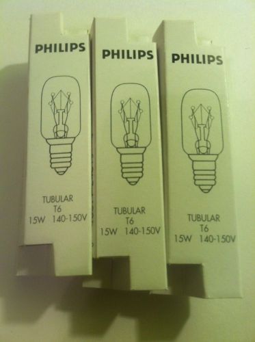 Lot of 3 - Philips Tubular Bulb 15 watt T6 140/150v Brand New Free Shipping