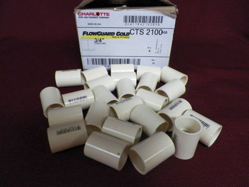 New! Box of 25 Charleotte 3/4&#034; CPVC Couplings Pipe Fittings Flowguard Gold U.S.A