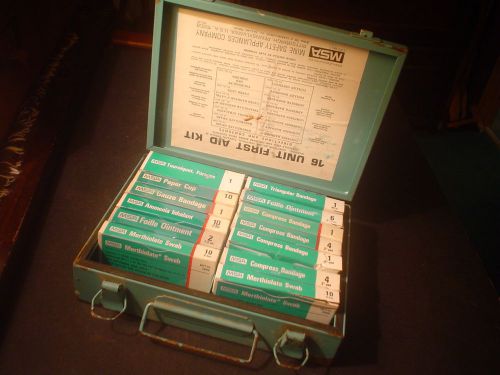 Vintage first aid kit mine safety appliances co. 13 units railroad kit msa for sale