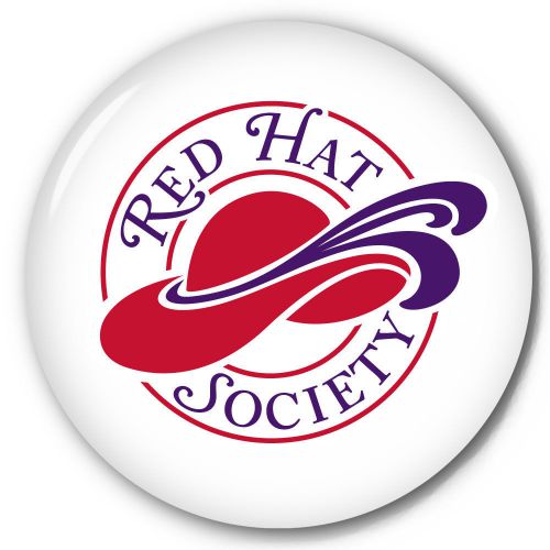 S20 RED HAT SOCIETY 3&#034; CELLULOID PIN BACK BUTTON OFFICIAL LICENSED PRODUCT