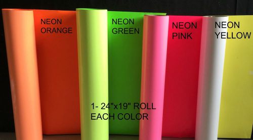 NEON Green Pink Orange Yellow Heat Press Iron On Vinyl Rolls 19&#034;x24&#034; EACH Color