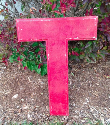 Letter t wagner 23&#034; big vtg sign letter marquee aluminum red industrial salvage for sale