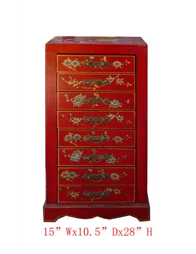 Chinese Red Leather Flower Butterfly Multiple Drawer Jewelry Cabinet WK2947