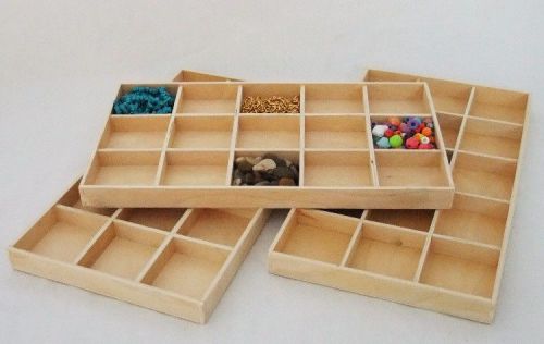 15 IN 1 NATURAL WOOD JEWELRY DISPLAY TRAYS PACKAGE OF 3
