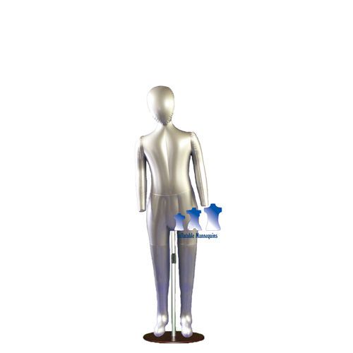 Inflatable child full-size w/ head &amp; arms, silver and aluminum, adjustable stand for sale