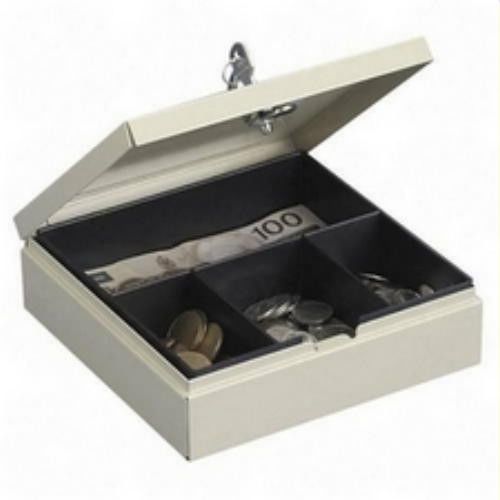 Mmf drawer safe cash box,lock, 4 bill &amp; coin, steel, sand color, 2.3&#034;hx7&#034;wx6.9&#034;d for sale